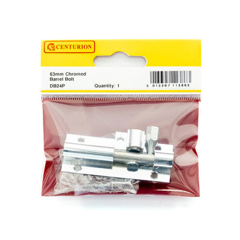 Straight Solid Brass Barrel Bolts, Polished Chrome, 25mm x 63mm - Pack of 5