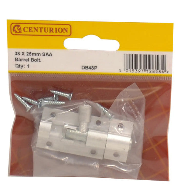Straight Barrel Bolts, Aluminium, 25mm x 38mm - Pack of 5