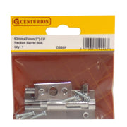 Necked Solid Brass Barrel Bolts, Polished Chrome, 25mm x 63mm - Pack of 5
