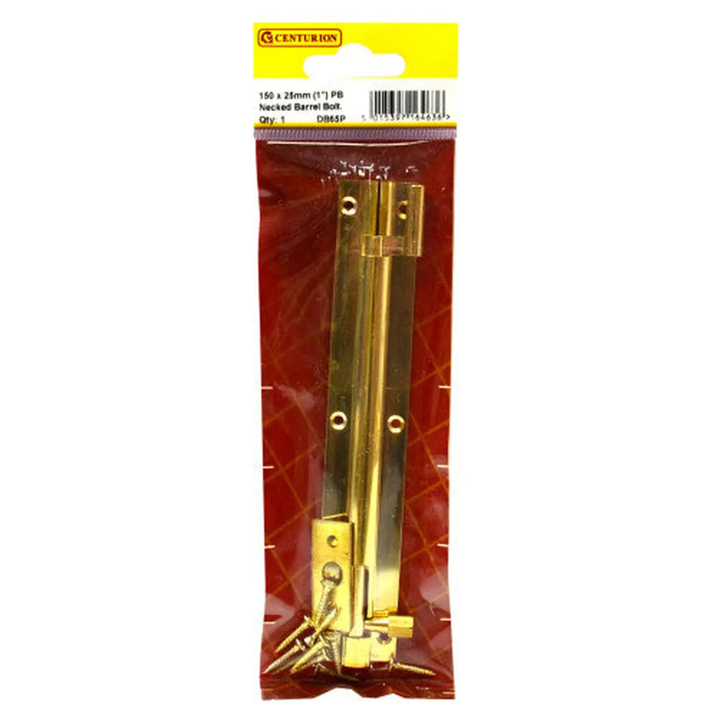 Necked Barrel Bolts, Polished Brass, 25mm x 150mm - Pack of 5