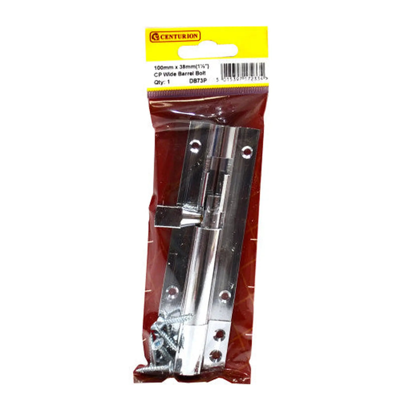 Straight Solid Brass Barrel Bolts, Polished Chrome, 38mm x 100mm - Pack of 3