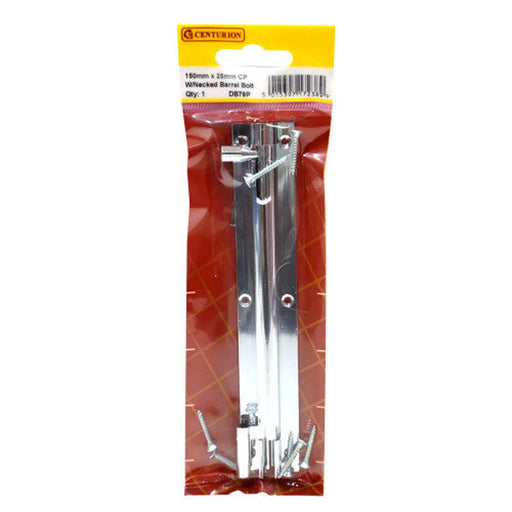 Necked Solid Brass Barrel Bolts, Polished Chrome, 25mm x 150mm - Pack of 5