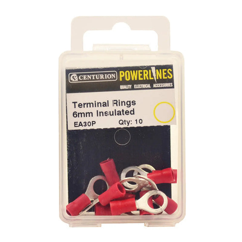 6mm Red Insulated Terminal Rings, Pack of 10 - Pack of 5
