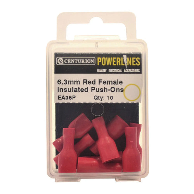 6.3mm Red Female Insulated Push-Ons, Pack of 10 - Pack of 5