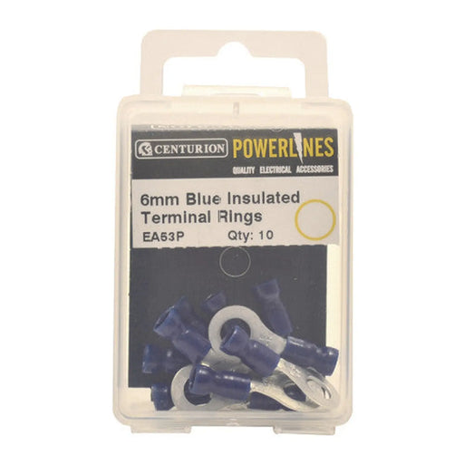 6mm Blue Insulated Terminal Rings, Pack of 10 - Pack of 5