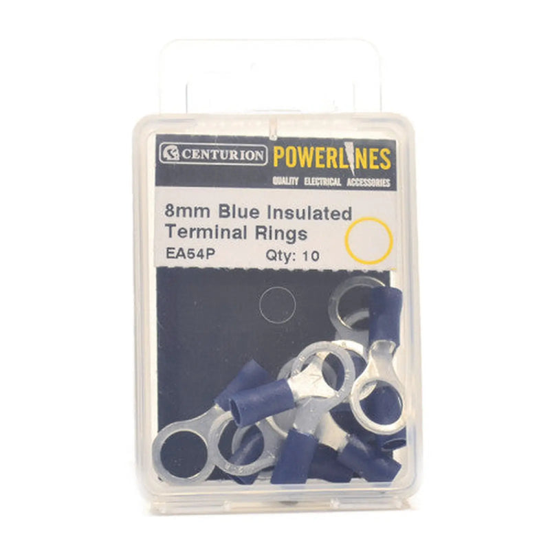 8mm Blue Insulated Terminal Rings, Pack of 10 - Pack of 5