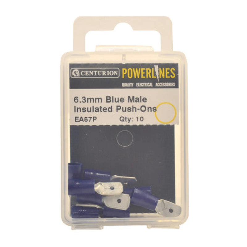 6.3mm Blue Male Push-On Terminals, Pack of 10 - Pack of 5