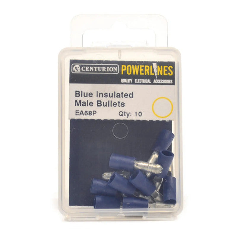 4mm Blue Insulated Male Bullets, Pack of 10 - Pack of 5