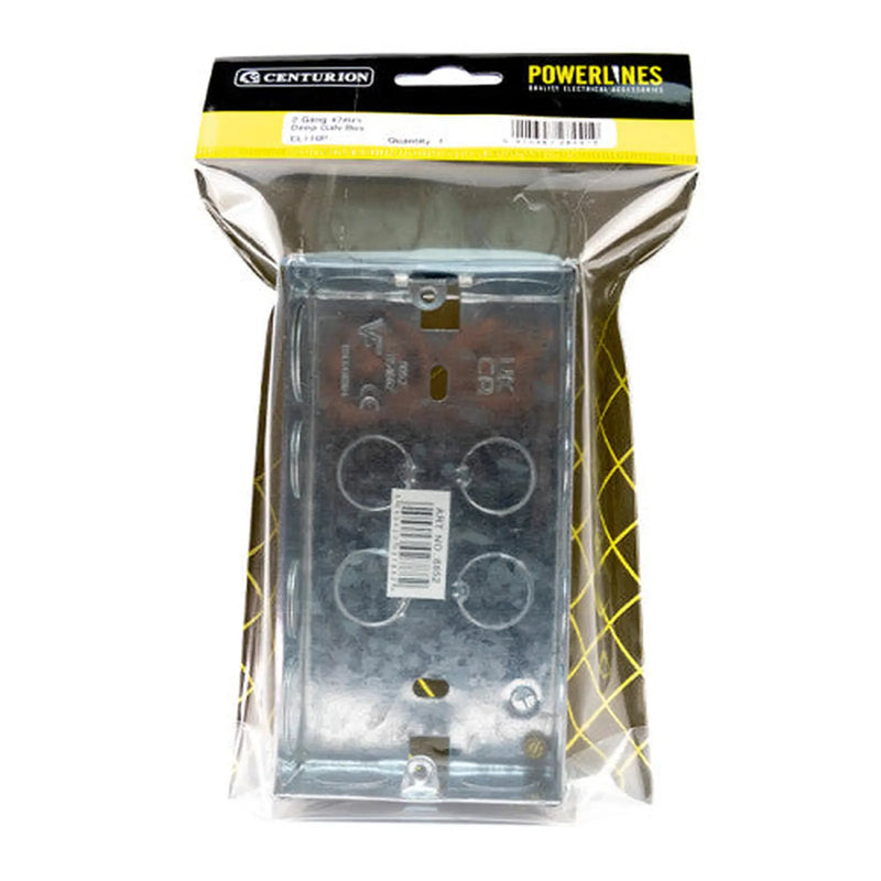 2 Gang Galvanised Steel Flush Back Box, 47mm - Pack of 5