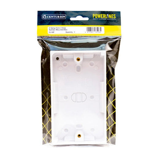 2 Gang  Surface Mounted Box, 25mm Deep - Pack of 5