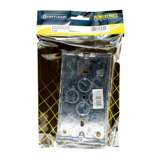 2 Gang Galvanised Steel Flush Back Box, 25mm - Pack of 5