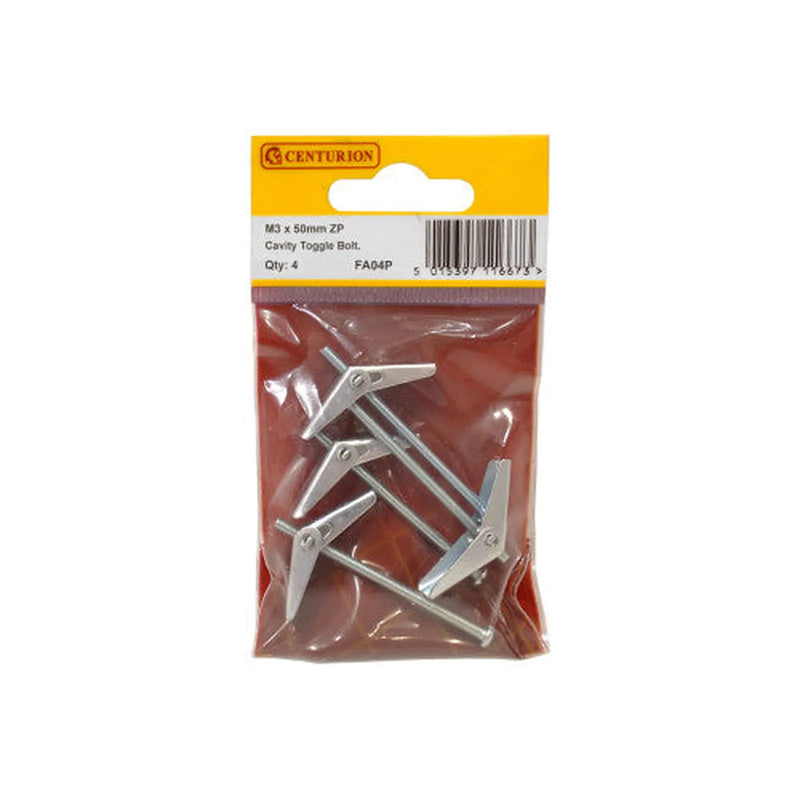 M3 x 50mm ZP Cavity Toggle Bolt (Pack of 4) - Pack of 5