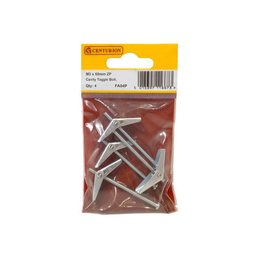 M3 x 50mm ZP Cavity Toggle Bolt (Pack of 4) - Pack of 5