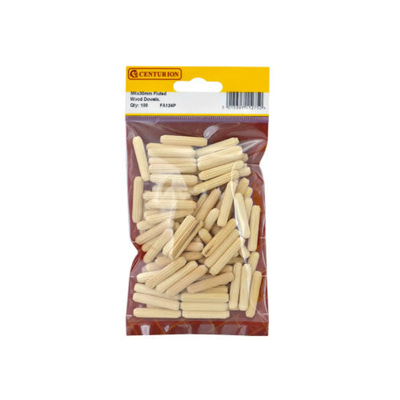 M6 x 30mm Fluted Wooden Dowels  (Pack of 100) - Pack of 5
