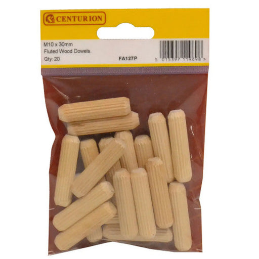 M10 x 40mm Fluted Wooden Dowel (Pack of 20) - Pack of 5
