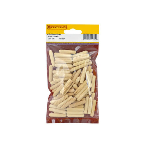 M10 x 40mm Fluted Wooden Dowels  (Pack of 100) - Pack of 5