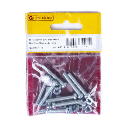 M4 x 25mm Machine Screws & Nuts - Zinc Plated - (Pack of 10) - Pack of 5