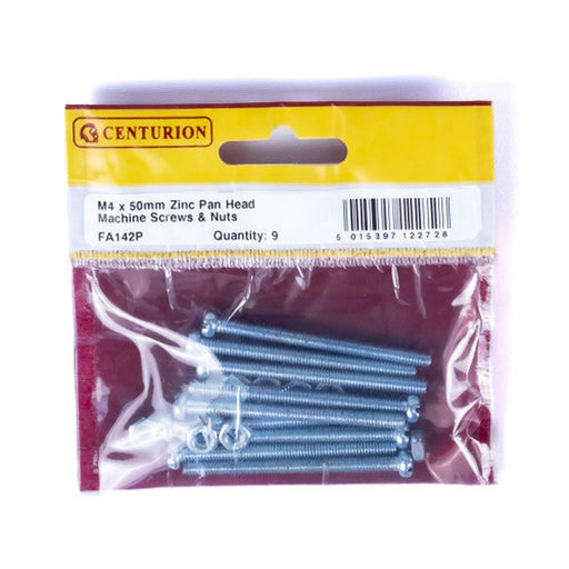 M4 x 50mm Machine Screws & Nuts - Zinc Plated - (Pack of 9) - Pack of 5