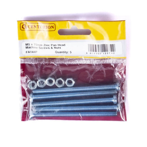 M5 x 50mm Machine Screws & Nuts - Zinc Plated - (Pack of 8) - Pack of 5