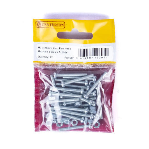 M3 x 25mm Machine Screws & Nuts - Zinc Plated - (Pack of 22) - Pack of 5