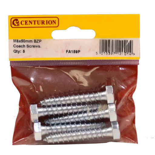 M8 x 50mm ZP Coach Screws  (Pack of 5)