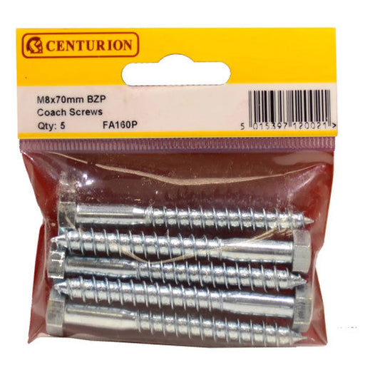 M8 x 70mm ZP Coach Screws  (Pack of 5)
