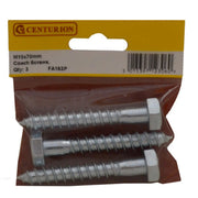 M10 x 70mm ZP Coach Screws  (Pack of 3) - Pack of 5