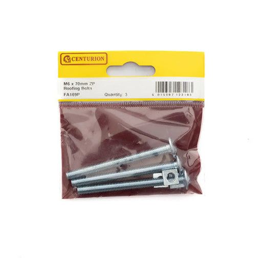 M6 x 70mm ZP Roofing Bolts  (Pack of 3) - Pack of 5