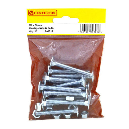 M6 x 50mm ZP Small Carriage Bolts & Nuts (Pack of 13) - Pack of 5