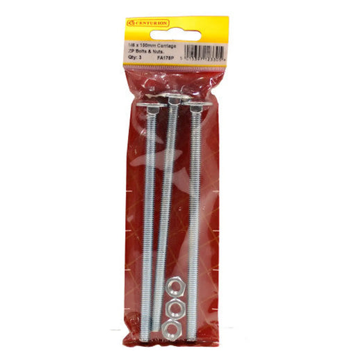 M8 x 150mm ZP Small Carriage Bolts & Nuts (Pack of 3) - Pack of 5