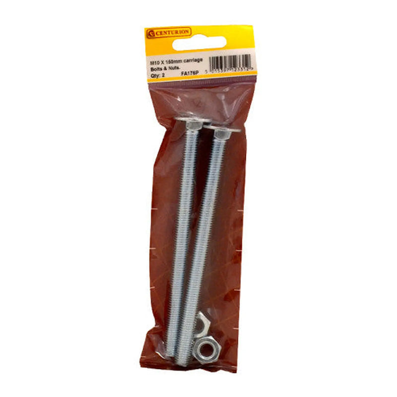 M10 x 150mm ZP Small Carriage Bolts & Nuts (Pack of 2) - Pack of 5