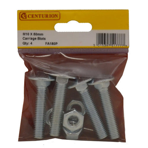 M10 x 50mm Carriage Bolts 4pk - Pack of 5