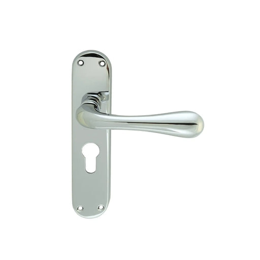 Astro Lever On Backplate - Lock Euro Profile 47.5Mm C/C Cro (Polished Chrome) - Polished Chrome 185MM X 41MM