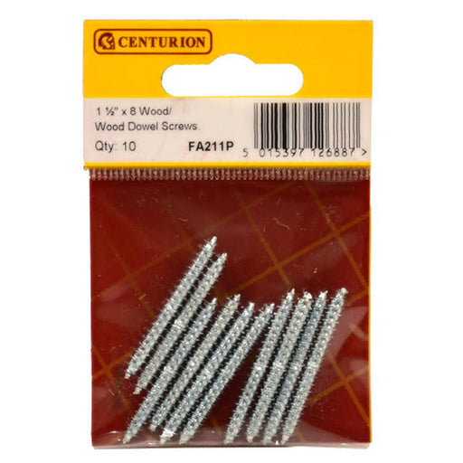 Wood Dowel Screws - 1 1/2" x 8 - Zinc Plated - (Pack of 10) - Pack of 5