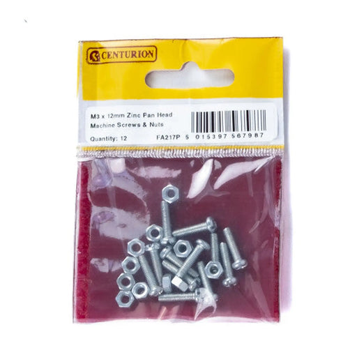 M3 x 12mm Machine Screws & Nuts - Zinc Plated - (Pack of 12) - Pack of 5