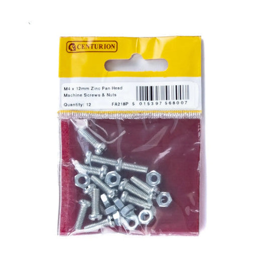 M4 x 12mm Machine Screws & Nuts - Zinc Plated - (Pack of 12) - Pack of 5