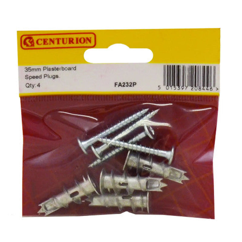35mm Metal Plasterboard Speed Plugs (Pack of 4) - Pack of 5