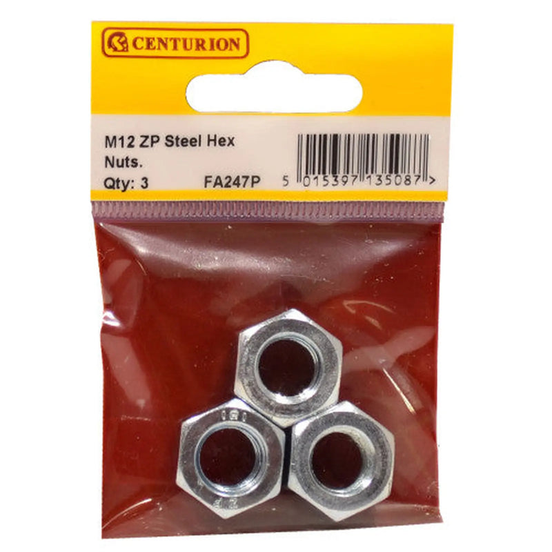 M12 ZP Steel Hex Nuts (Pack of 3) - Pack of 5