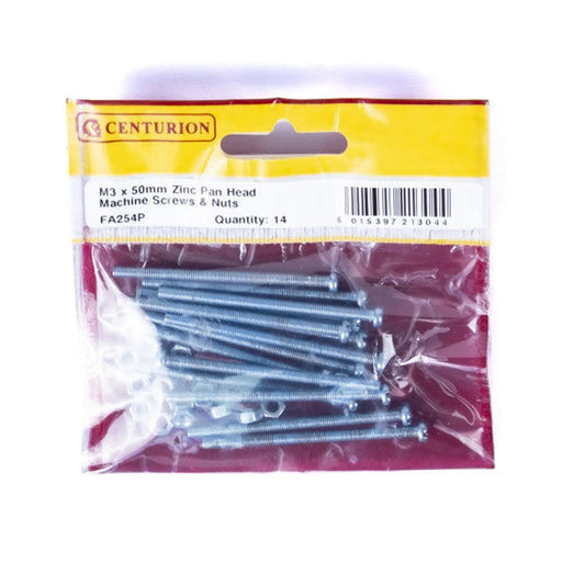 M3 x 50mm Machine Screws & Nuts - Zinc Plated - (Pack of 14) - Pack of 5