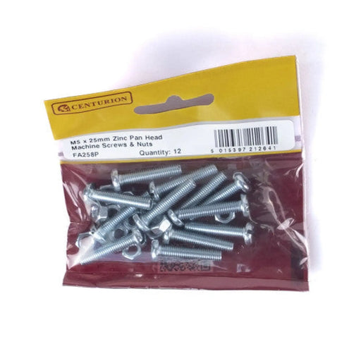 M5 x 25mm Machine Screws & Nuts - Zinc Plated - (Pack of 12) - Pack of 5