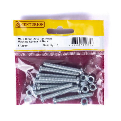M5 x 40mm Machine Screws & Nuts - Zinc Plated - (Pack of 10) - Pack of 5