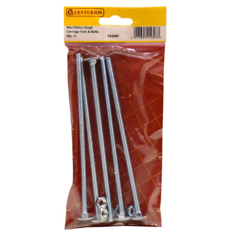 M6 x 150mm ZP Small Carriage Bolts & Nuts  (Pack of 5)