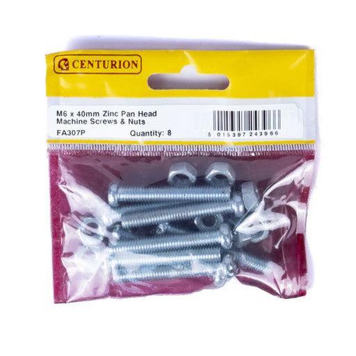 M6 x 40mm Machine Screws & Nuts - Zinc Plated - (Pack of 8) - Pack of 5