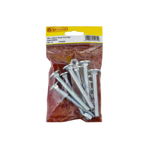 M6 x 40mm ZP Small Carriage Bolts & Nuts (Pack of 13) - Pack of 5