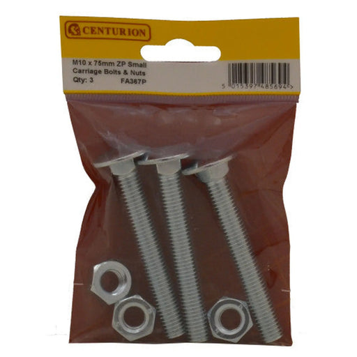 M10 X 75mm ZP Small Carriage Bolts & Nuts (Pack of 3) - Pack of 5