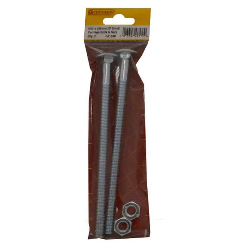 M10 x 180mm ZP Small Carriage Bolts & Nuts (Pack of 2) - Pack of 5