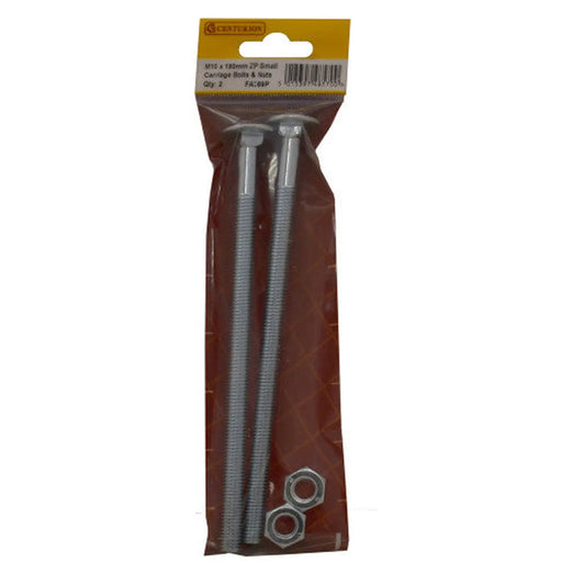 M10 x 180mm ZP Small Carriage Bolts & Nuts (Pack of 2) - Pack of 5