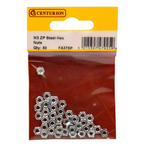 M3 ZP Steel Hex Nuts (Pack of 50) - Pack of 5