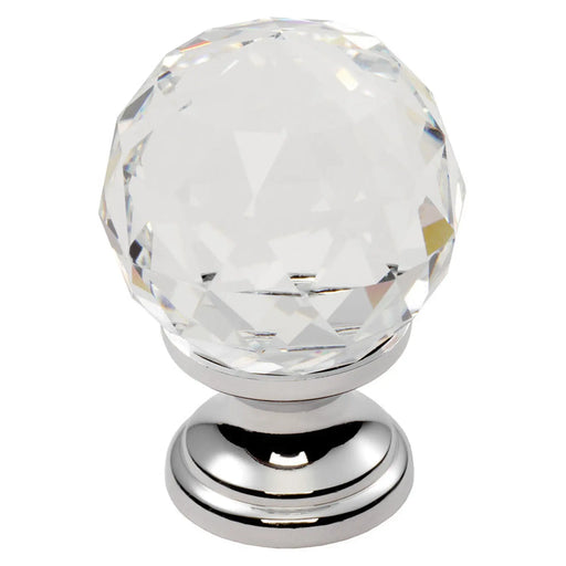 Crystal Faceted Knob With Finished Base 30Mm - Polished Chrome 30