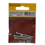 M3 x 40mm Head Machine Screws & Nuts - Pan Head - Zinc Plated - - Pack of 5